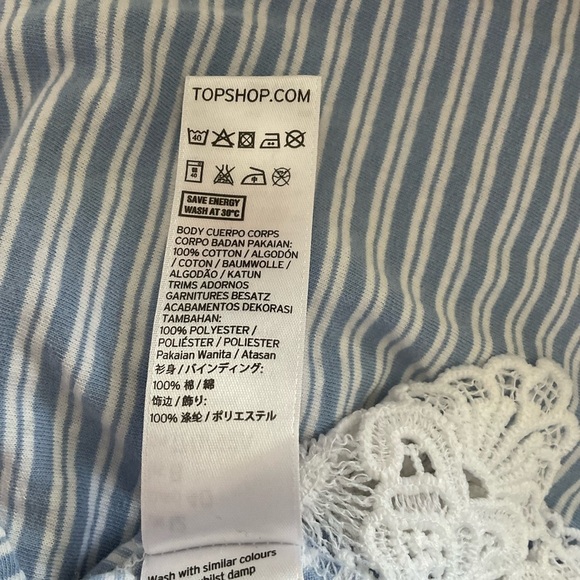 Topshop Blue and White Crop T-Shirt with Lace - Picture 5 of 5